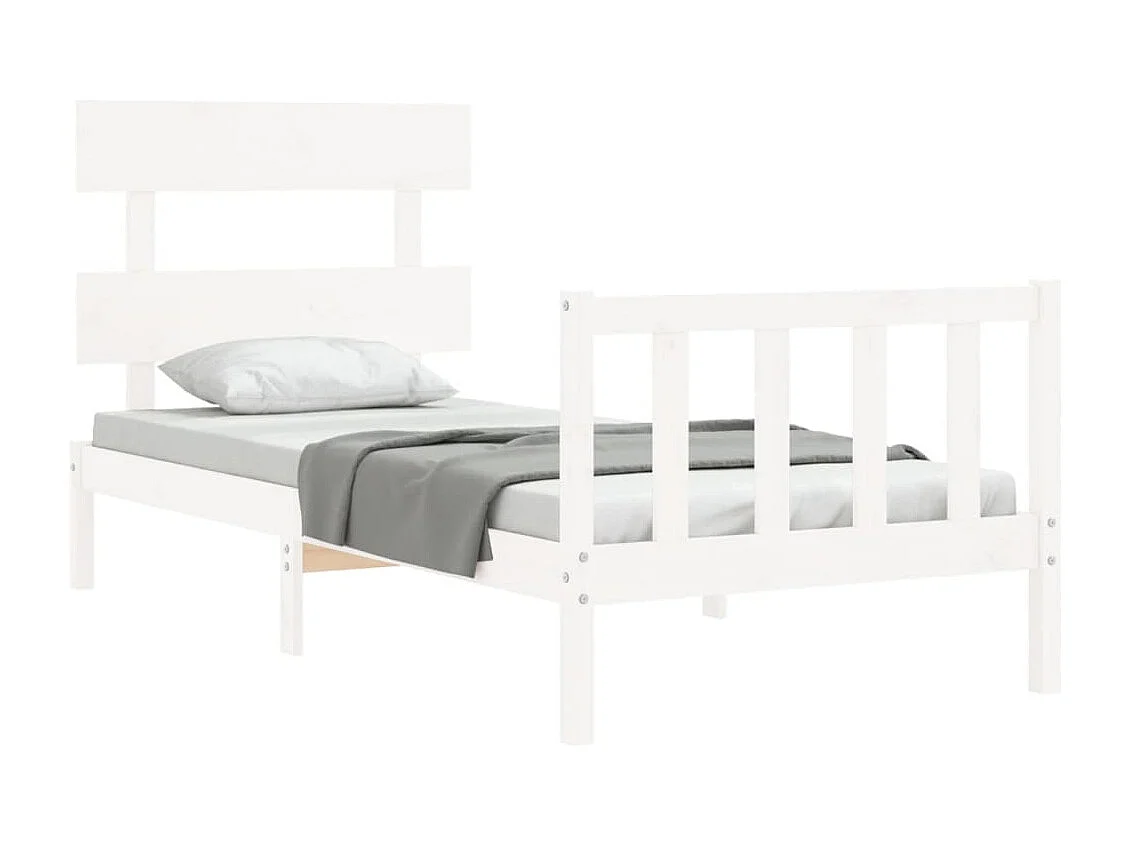Lit simple | Lit adulte, enfant | Cadre de lit blanc bois de pin massif 90x190 cm