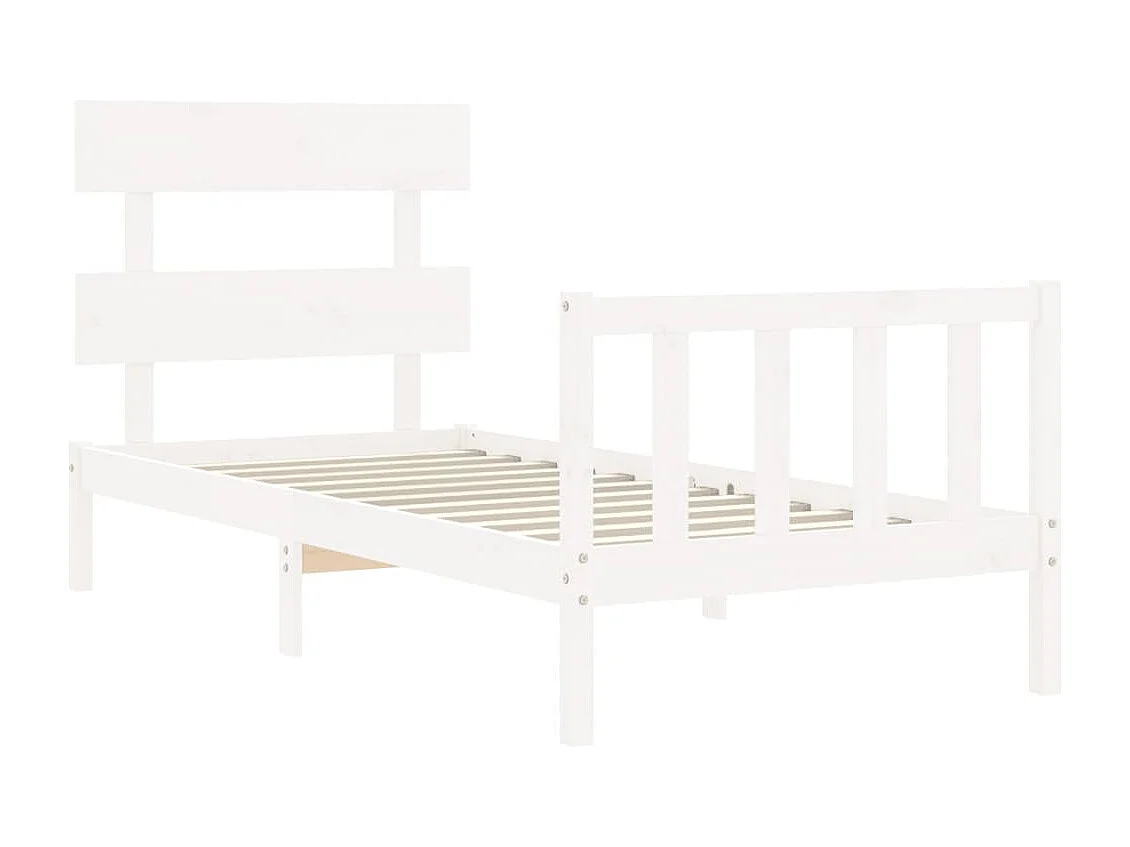 Lit simple | Lit adulte, enfant | Cadre de lit blanc bois de pin massif 90x190 cm