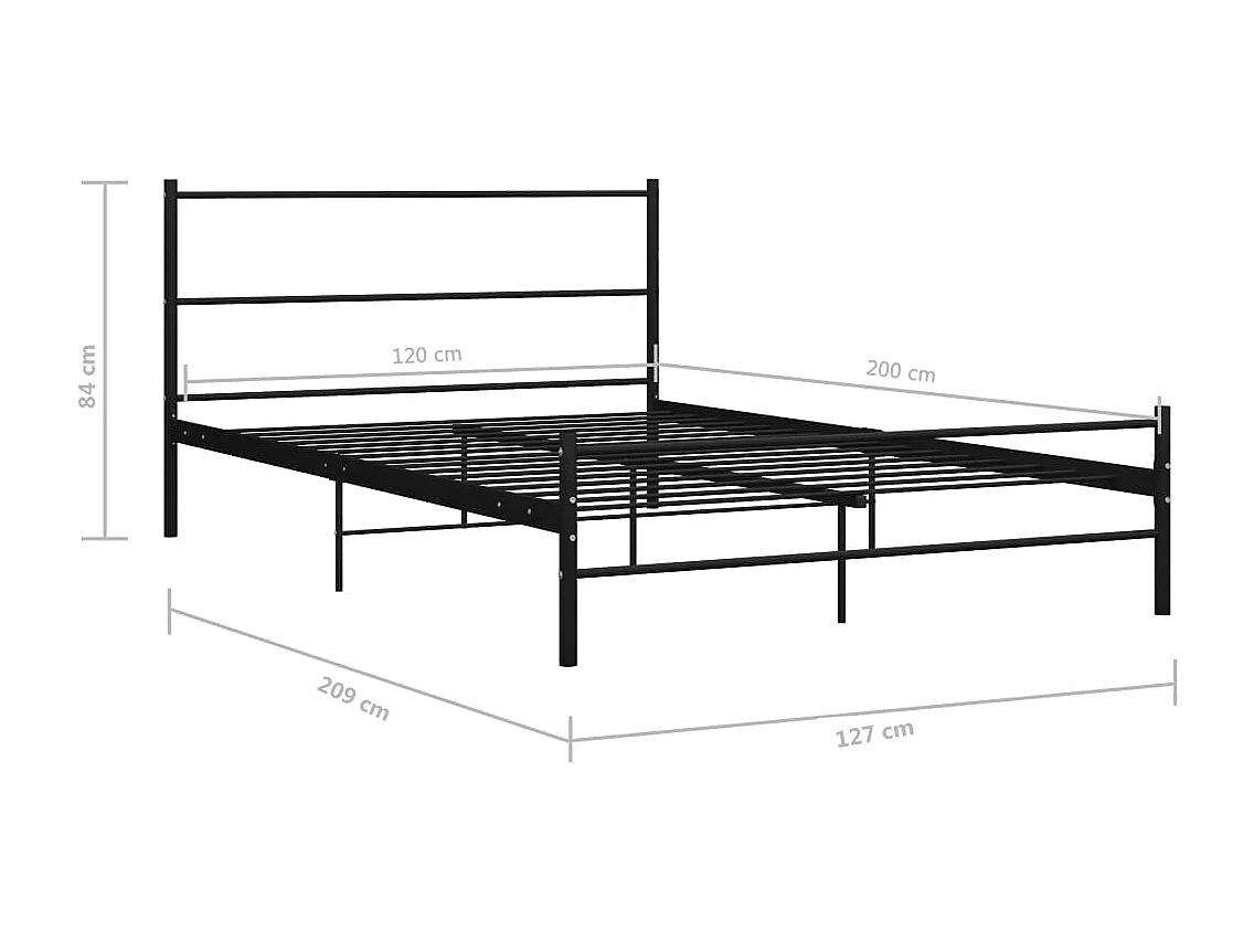 Lit simple | Lit adulte, enfant | Cadre de lit noir métal 120x200 cm