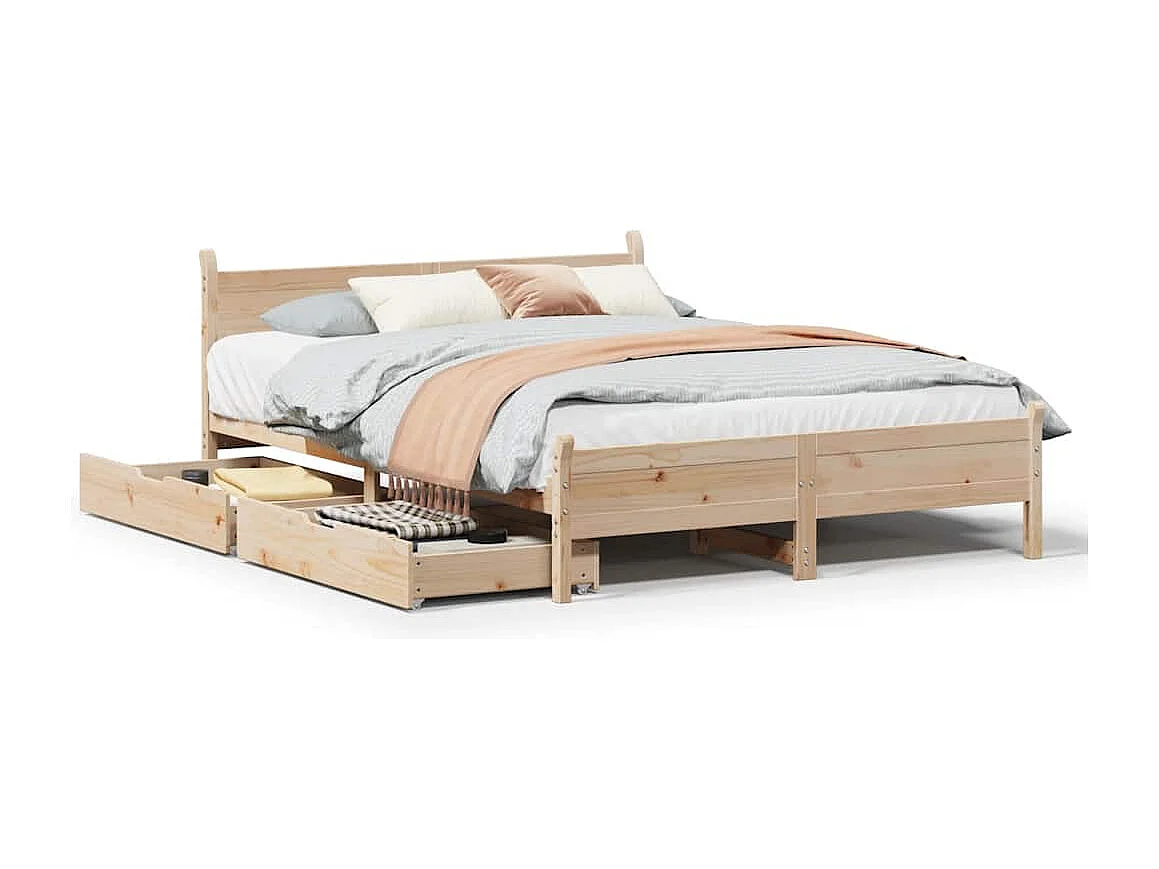 Letto matrimoniale | Giroletto | Struttura del letto senza Materasso 135x190 cm in Legno Massello di Pino