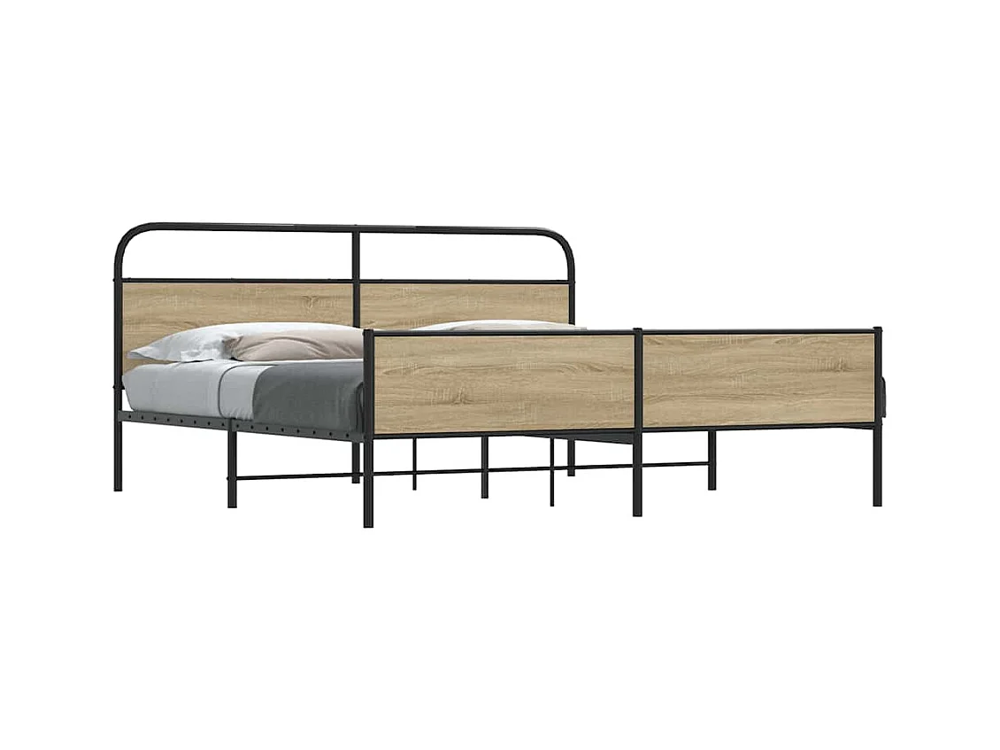Letto per adulti | Letto matrimoniale | Giroletto senza Materaso in Metallo Rovere Fumo 193x203 cm
