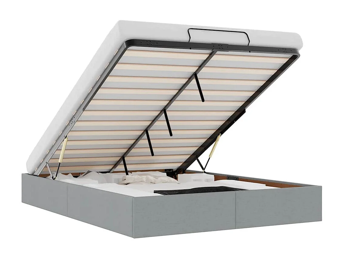 Lit double | Lit adulte | Cadre de lit ottoman gris clair 140x190 cm tissu