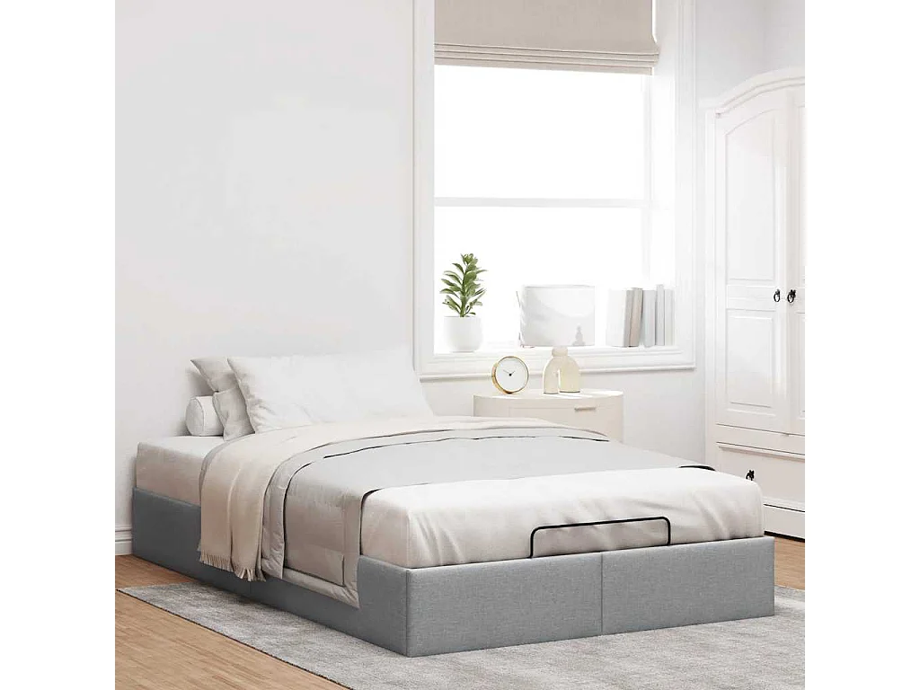 Lit double | Lit adulte | Cadre de lit ottoman gris clair 140x190 cm tissu