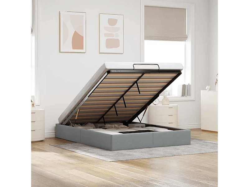 Lit double | Lit adulte | Cadre de lit ottoman gris clair 140x190 cm tissu