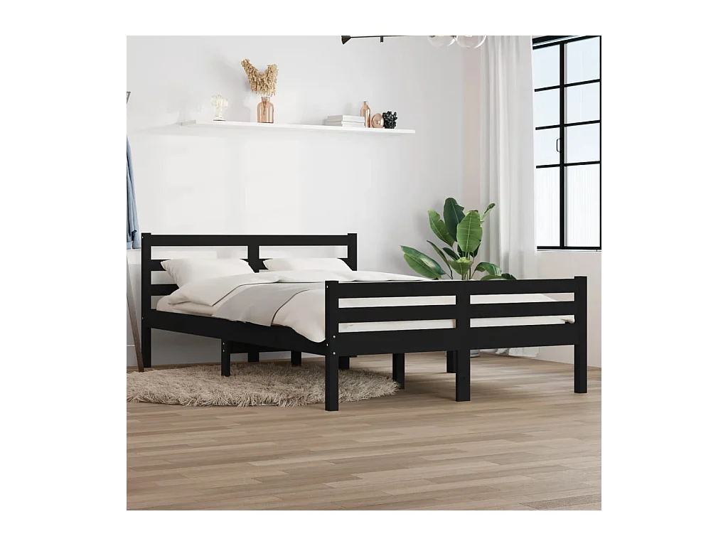 Lit double | Lit adulte | Cadre de lit noir bois massif 140x190 cm