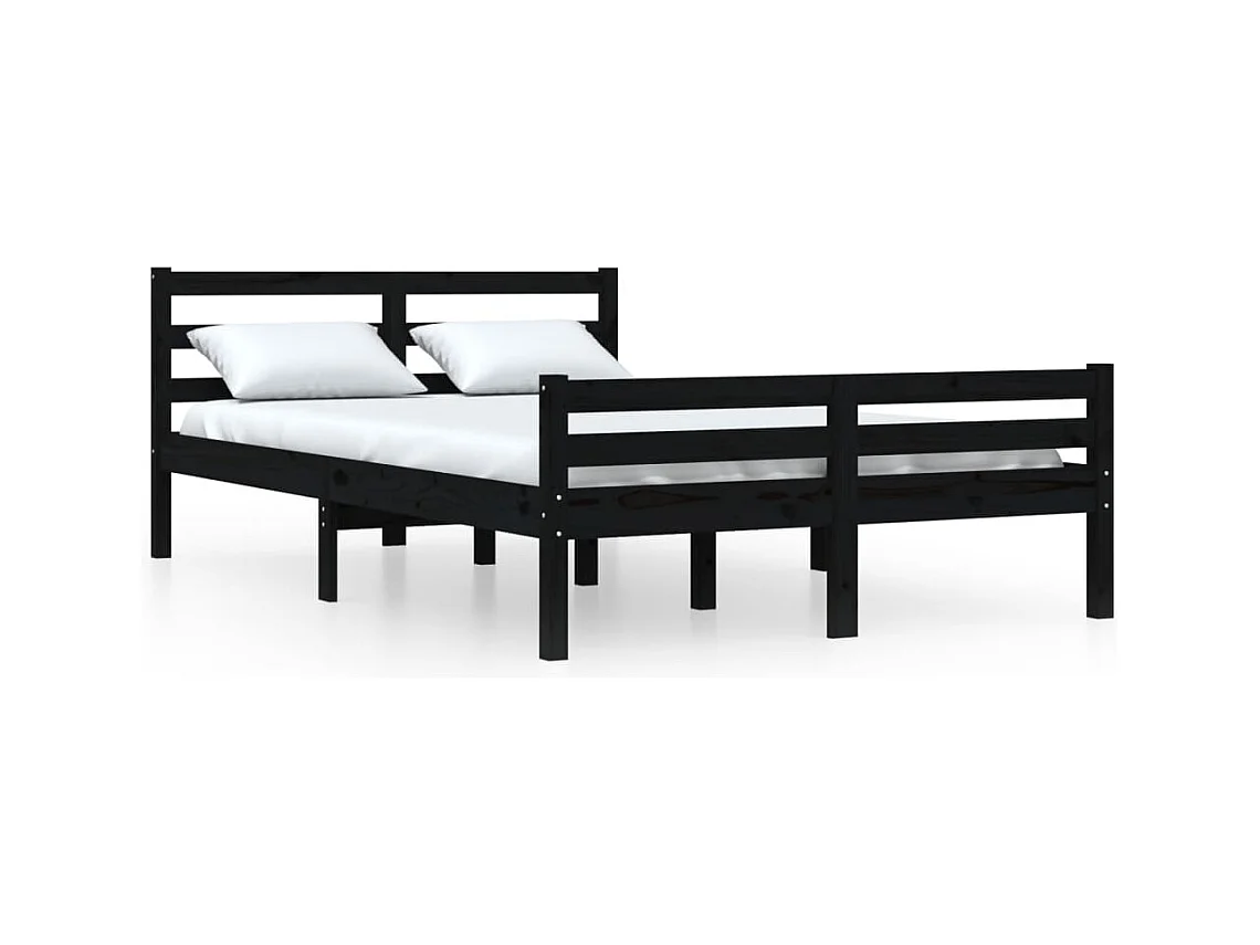 Lit double | Lit adulte | Cadre de lit noir bois massif 140x190 cm