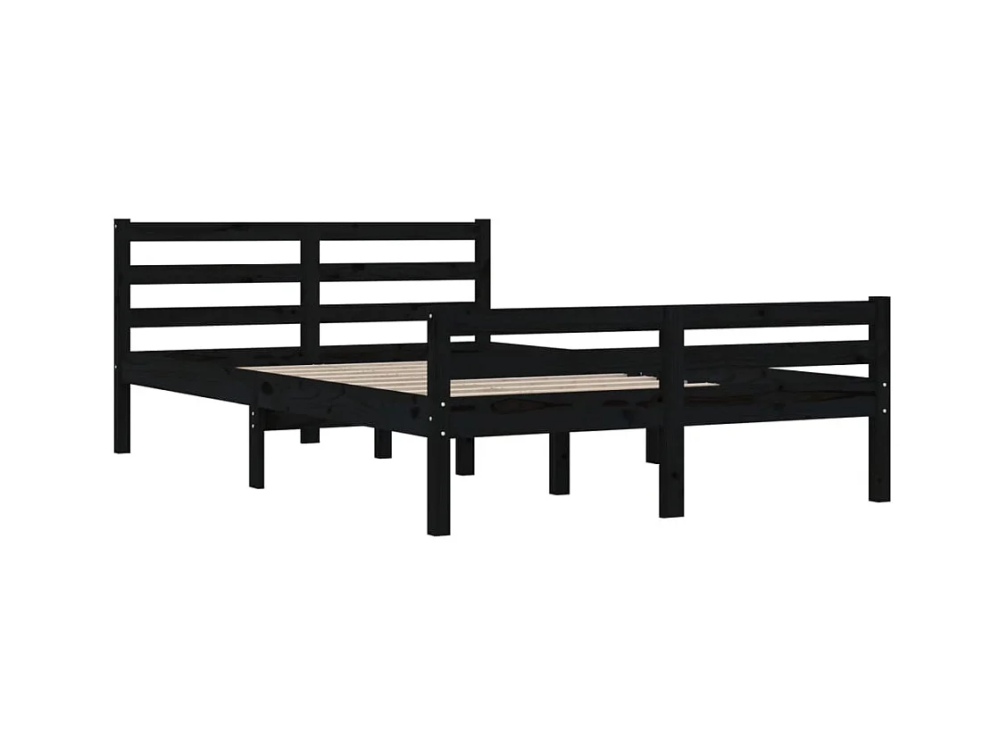 Lit double | Lit adulte | Cadre de lit noir bois massif 140x190 cm