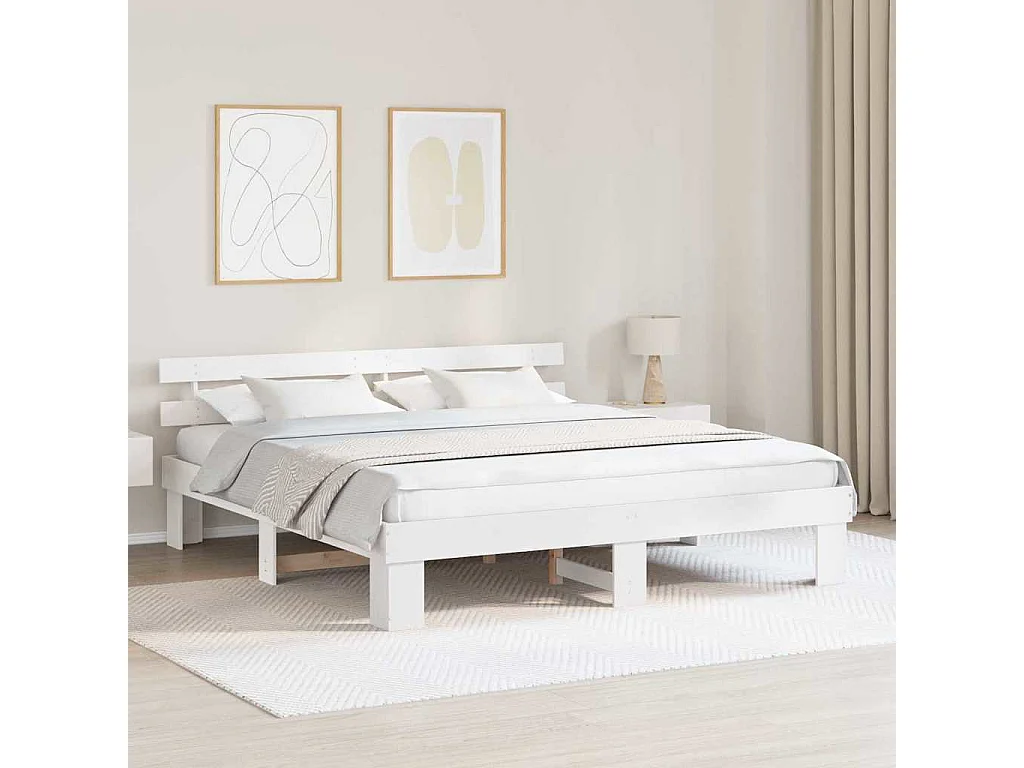 Lit double | Lit adulte | Cadre de lit Blanc 200x200 cm Bois de pin massif