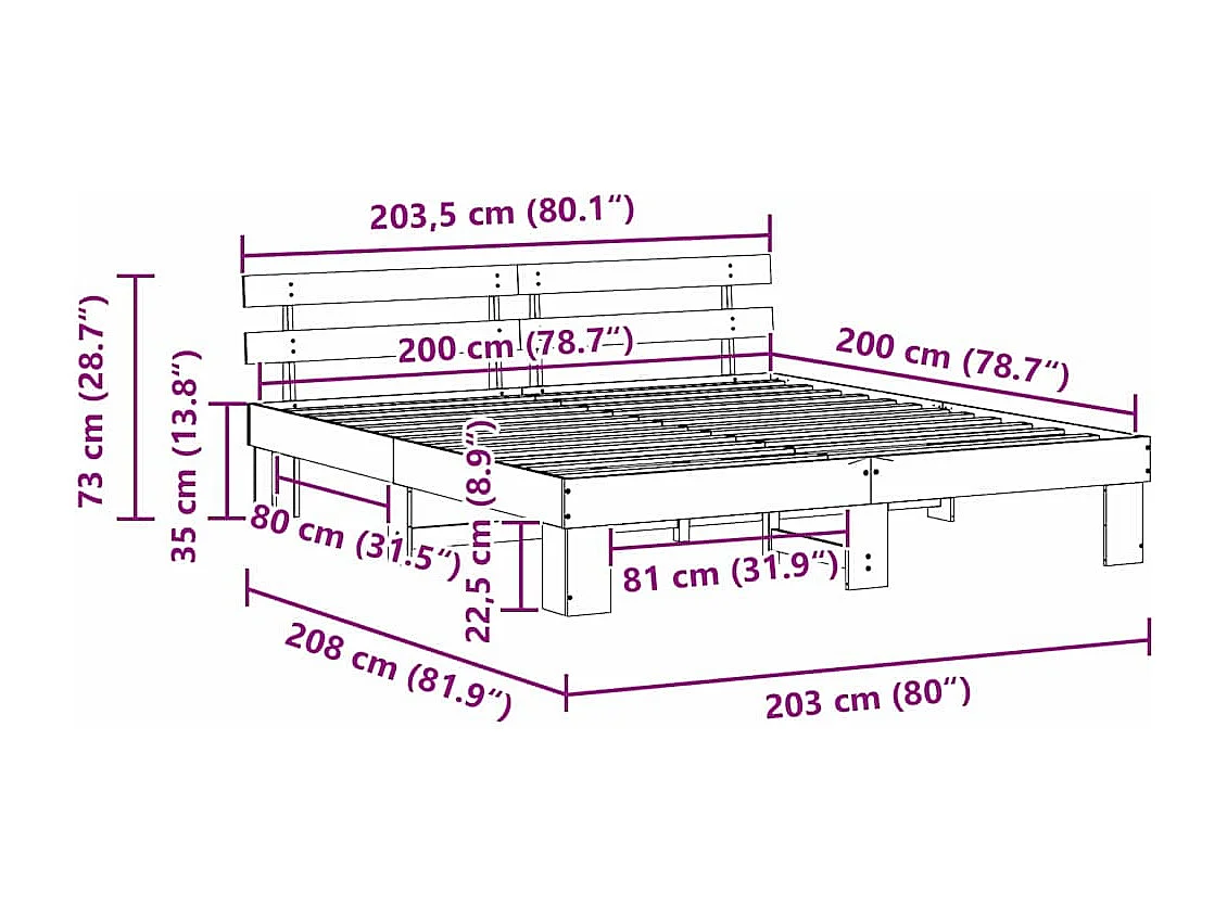 Lit double | Lit adulte | Cadre de lit Blanc 200x200 cm Bois de pin massif