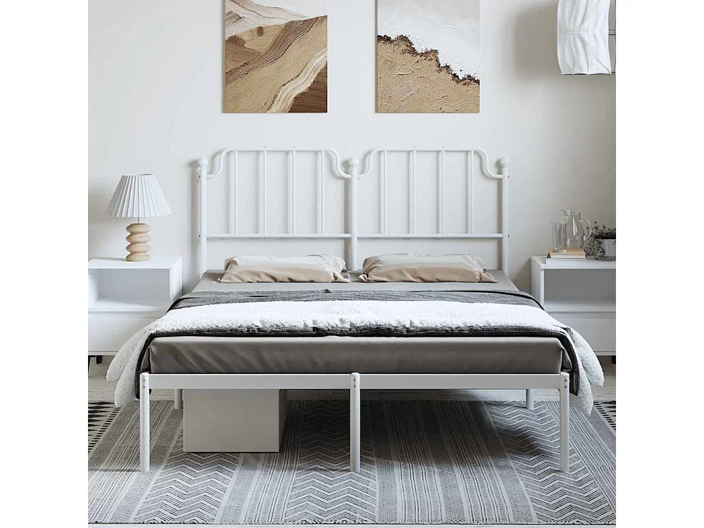 Lit double | Lit adulte | Cadre de lit métal et tête de lit blanc 135x190 cm