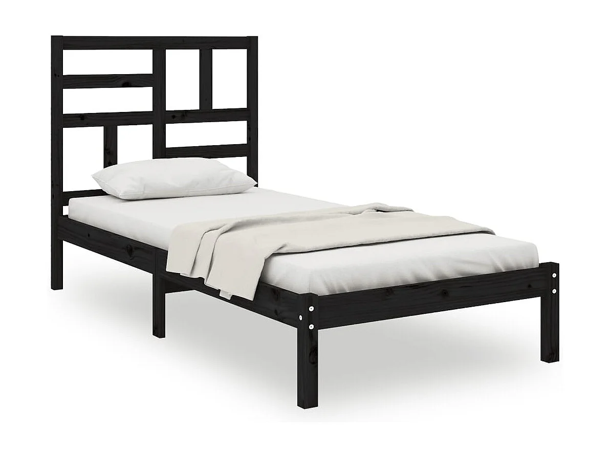 Lit simple | Lit adulte, enfant | Cadre de lit noir bois massif 75x190 cm