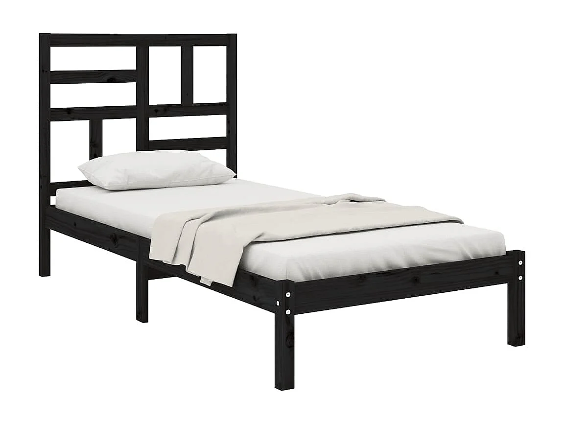 Lit simple | Lit adulte, enfant | Cadre de lit noir bois massif 75x190 cm