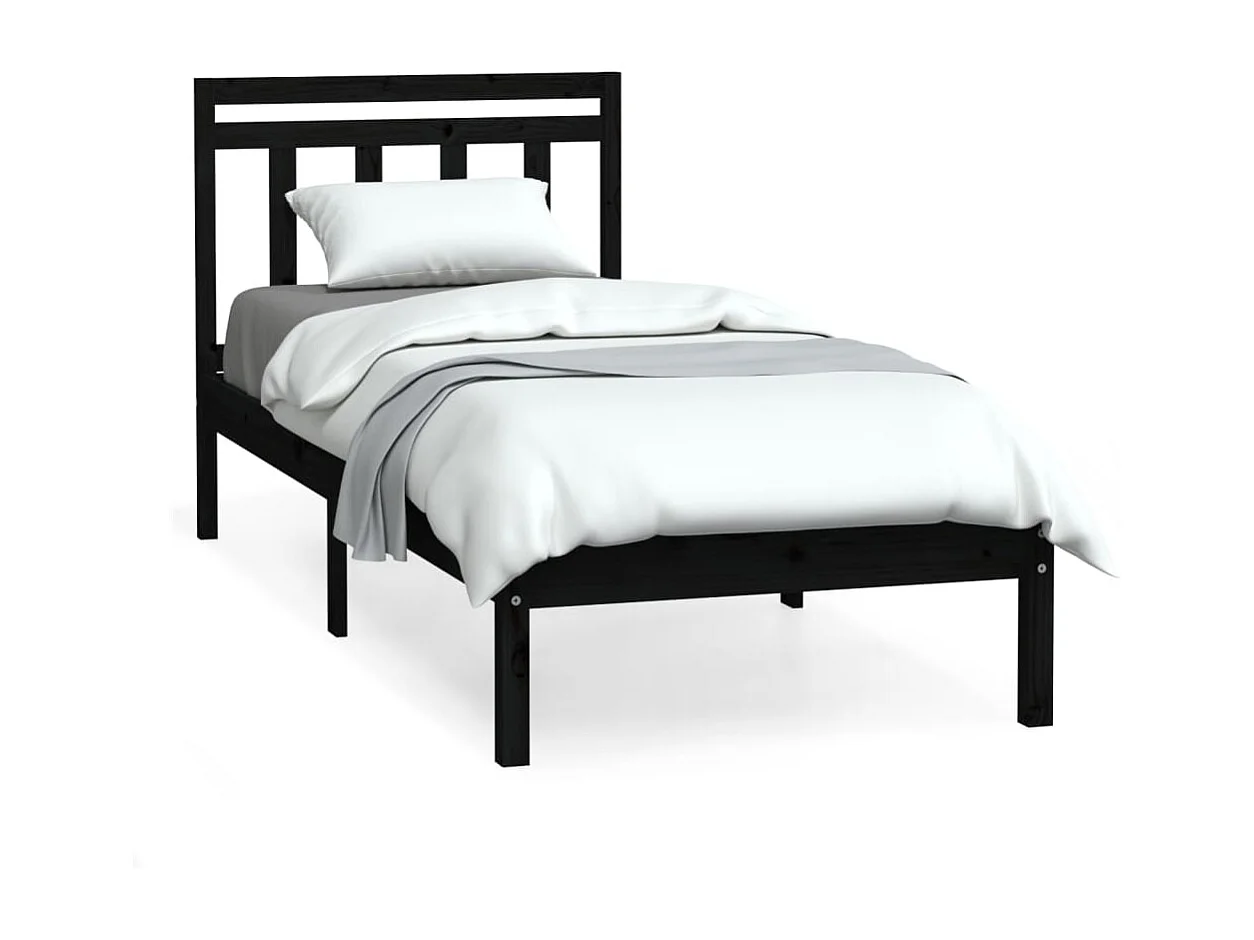 Lit simple | Lit adulte, enfant | Cadre de lit noir bois massif 75x190 cm