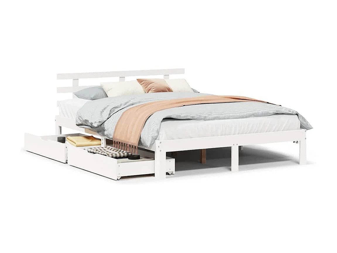 Lit double | Lit adulte | Cadre de lit avec tiroirs blanc 140x190 cm