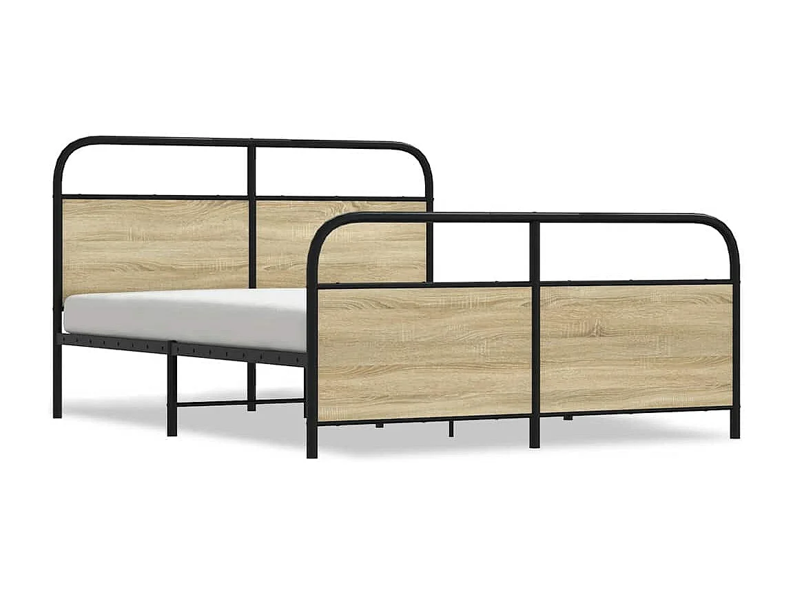 Lit double | Lit adulte | Cadre de lit en métal chêne sonoma 150x200 cm