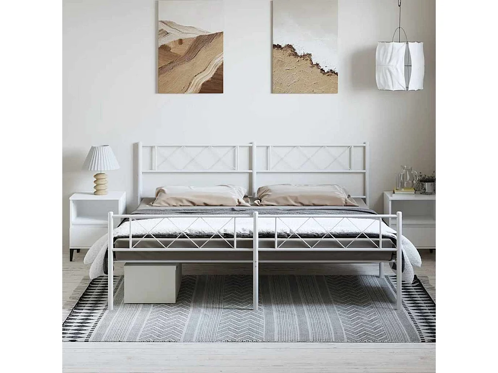 Lit double | Lit adulte | Cadre de lit métal et pied de lit blanc 183x213 cm