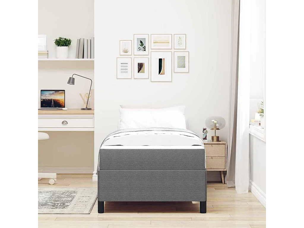 Lit simple | Lit adulte, enfant | Cadre de lit Gris clair 90x200 cm Tissu en velours côtelé