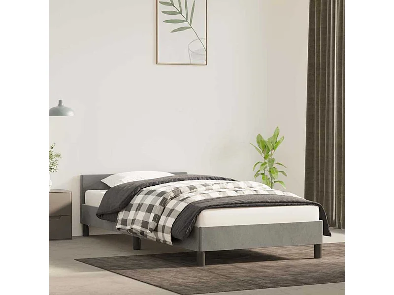 Lit simple | Lit adulte, enfant | Cadre de lit gris clair 90x190 cm velours