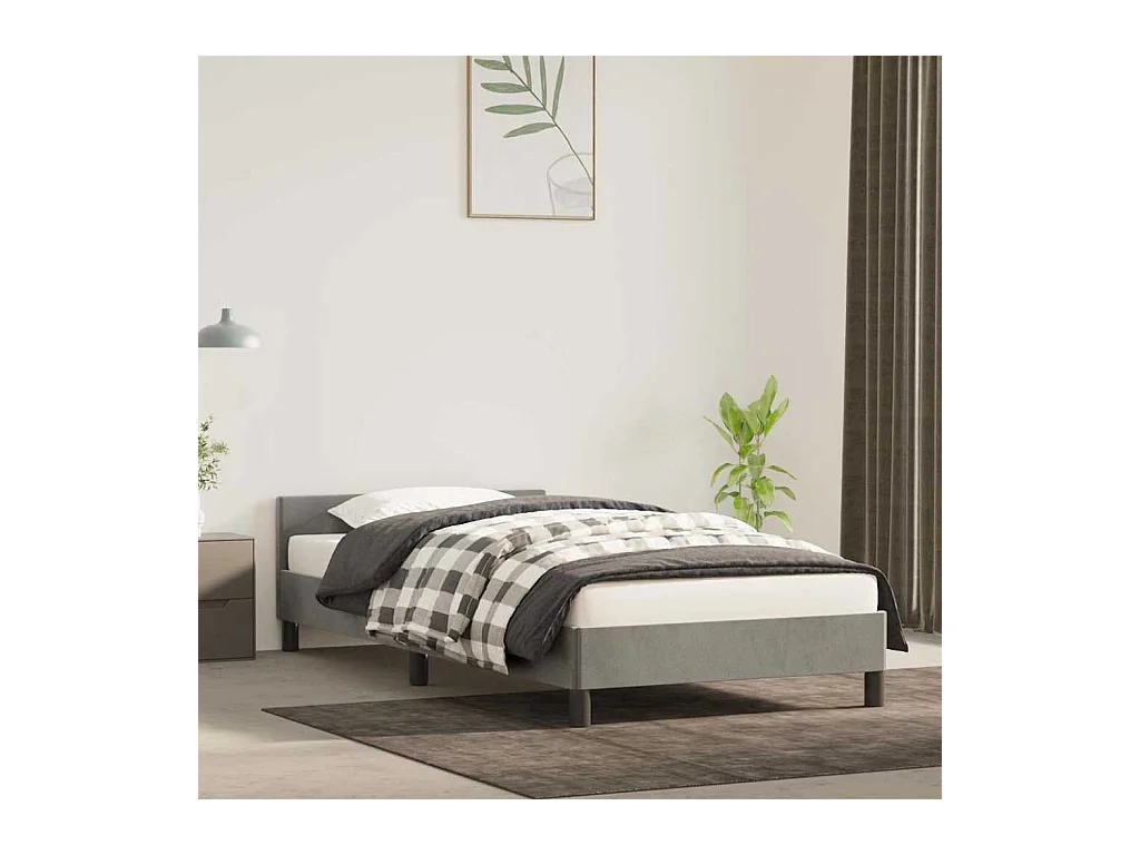 Lit simple | Lit adulte, enfant | Cadre de lit gris clair 90x190 cm velours