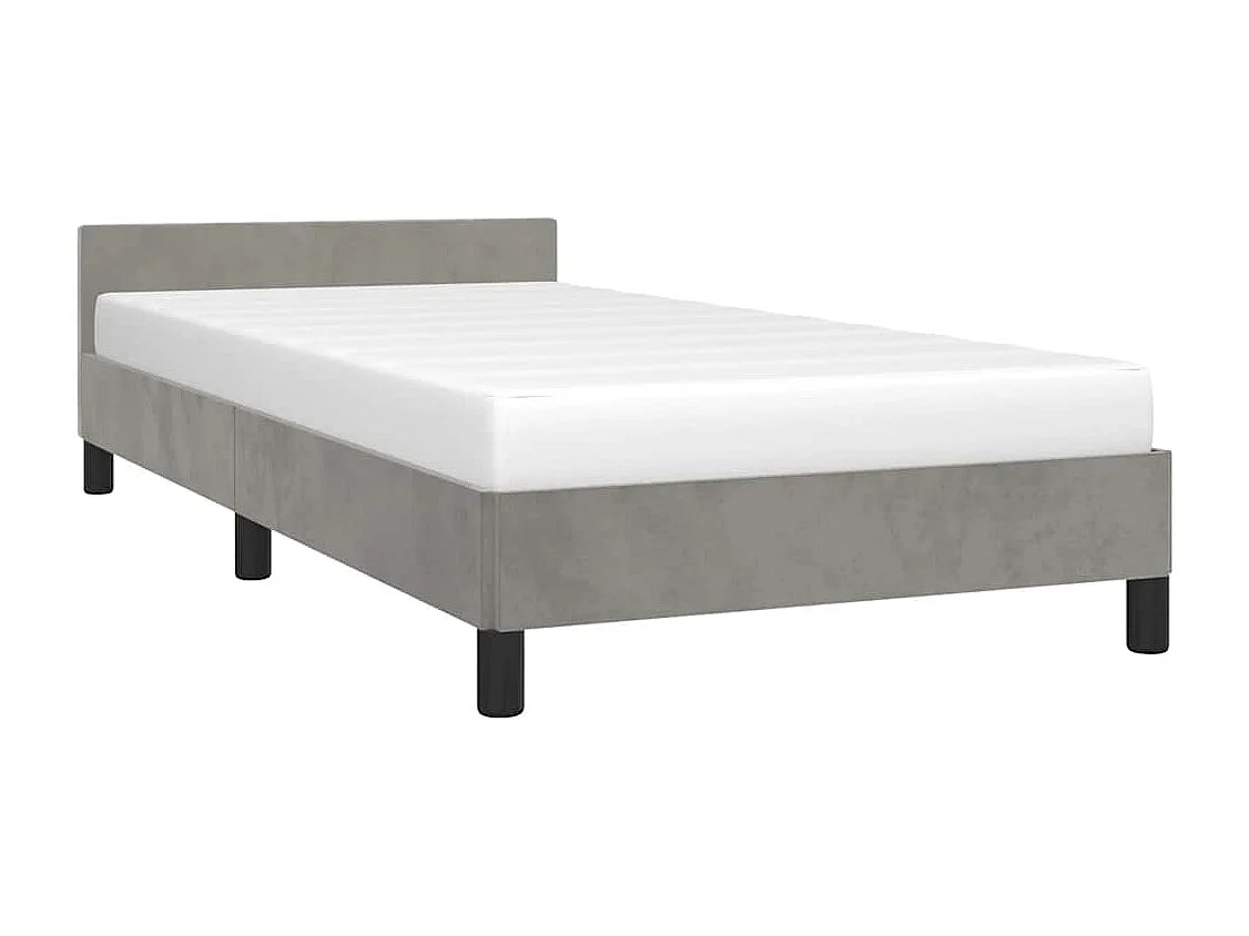 Lit simple | Lit adulte, enfant | Cadre de lit gris clair 90x190 cm velours