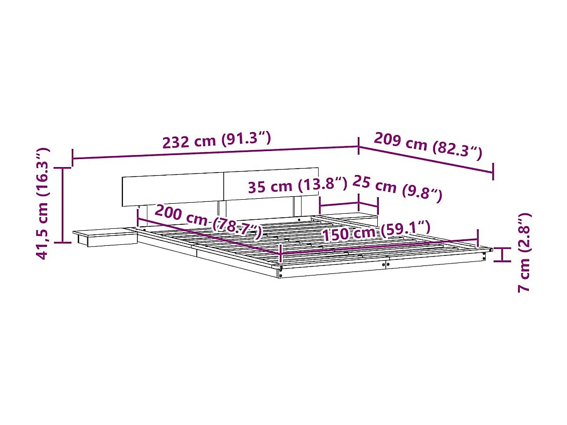 Lit double | Lit adulte | Cadre de lit Blanc 150x200 cm bois