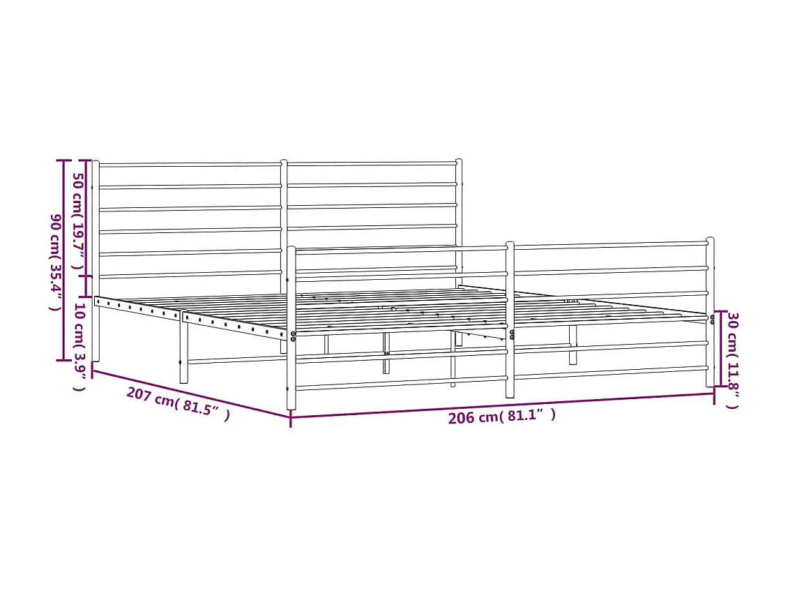 Lit double | Lit adulte | Cadre de lit métal et pied de lit blanc 200x200 cm