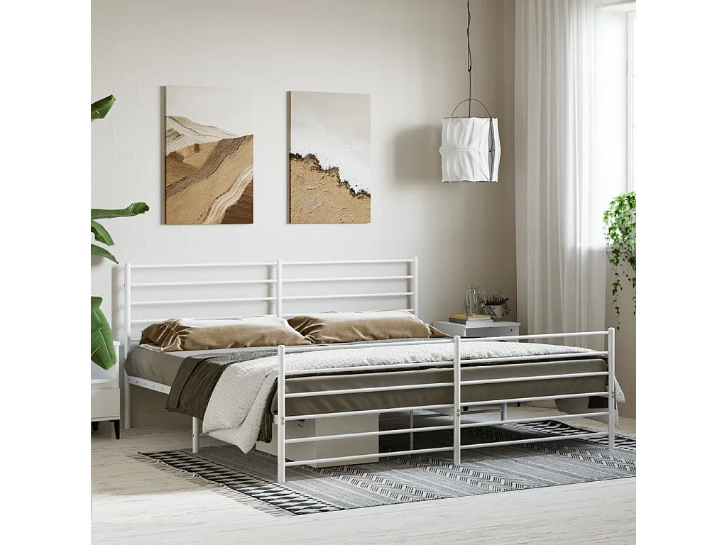 Lit double | Lit adulte | Cadre de lit métal et pied de lit blanc 200x200 cm