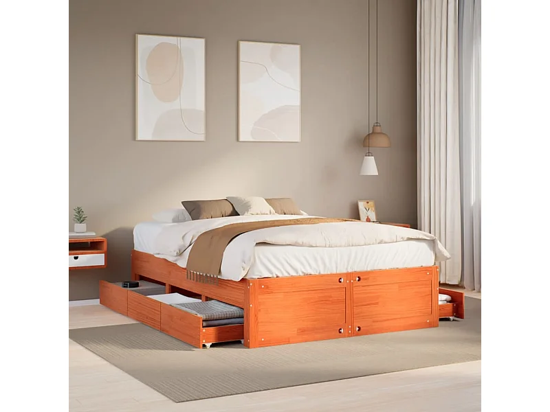 Letto per adulti | Letto matrimoniale | Giroletto senza Materasso con Cassetti Marrone Cera 140x190 cm
