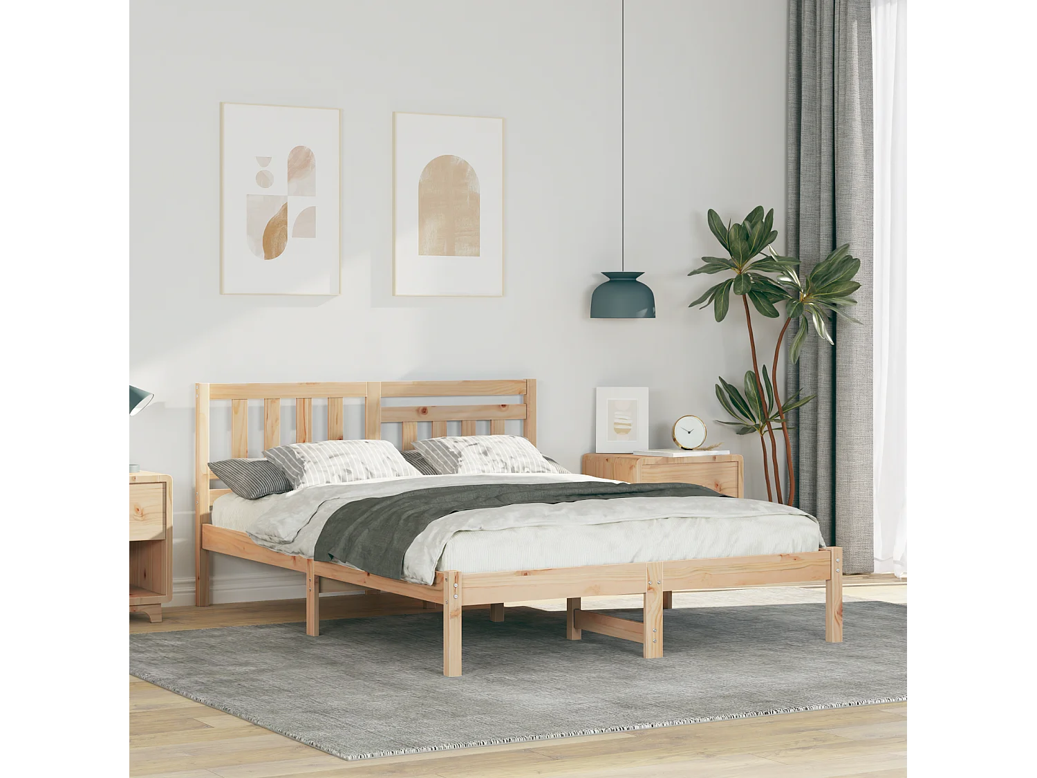 Bedframe | Tweepersoonsbed met hoofdeinde Bruin 140x190 cm Massief grenenhout