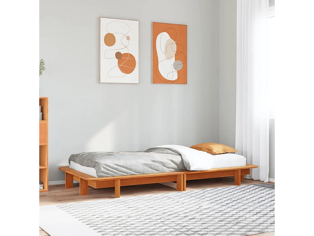 Letto singolo | Giroletto | Struttura del lettosenza Materasso Marrone Cera 90x190 cm in Legno di Pino