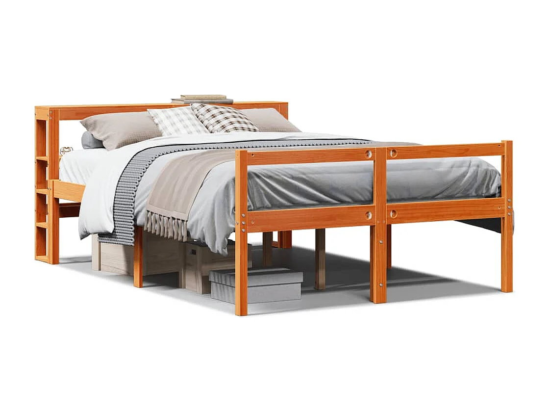 Bedframe | Tweepersoonsbed met hoofdbord massief grenenhout wasbruin 150x200 cm