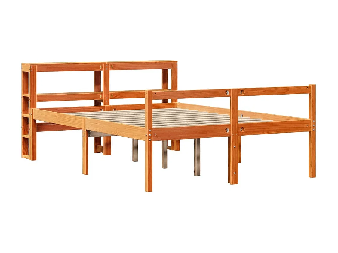 Bedframe | Tweepersoonsbed met hoofdbord massief grenenhout wasbruin 150x200 cm