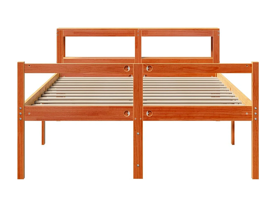 Bedframe | Tweepersoonsbed met hoofdbord massief grenenhout wasbruin 150x200 cm