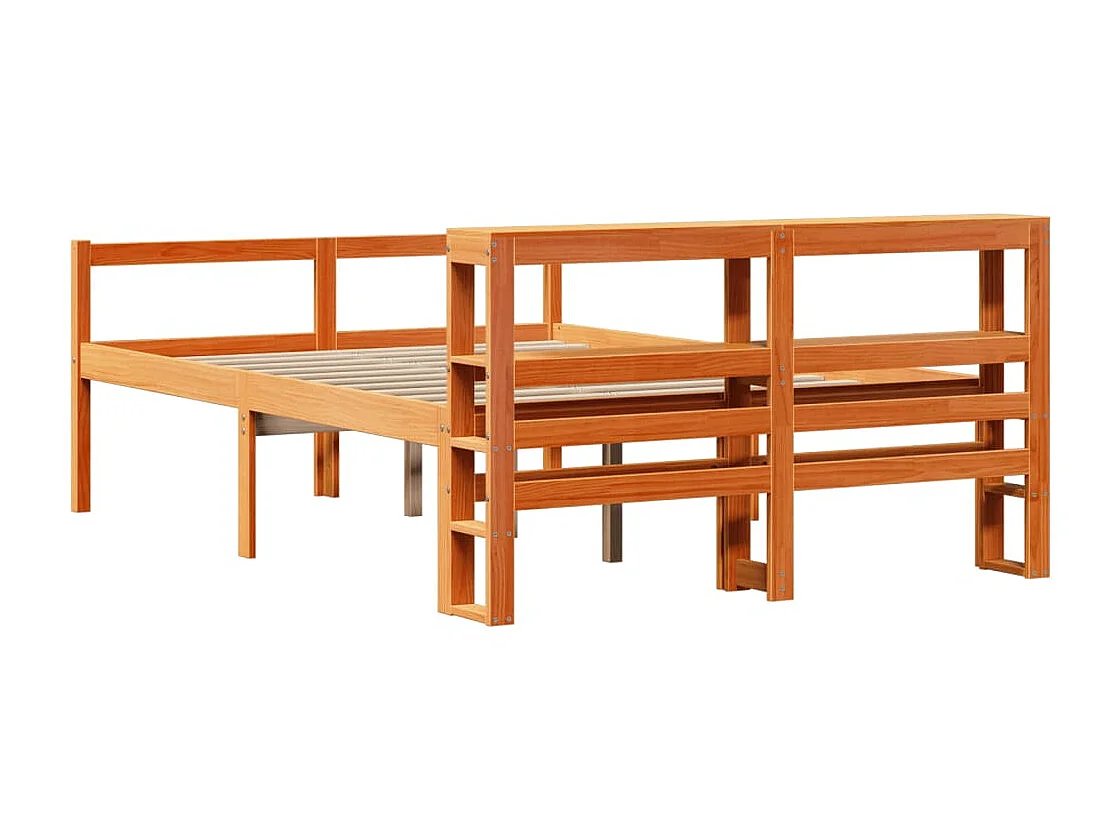Bedframe | Tweepersoonsbed met hoofdbord massief grenenhout wasbruin 150x200 cm