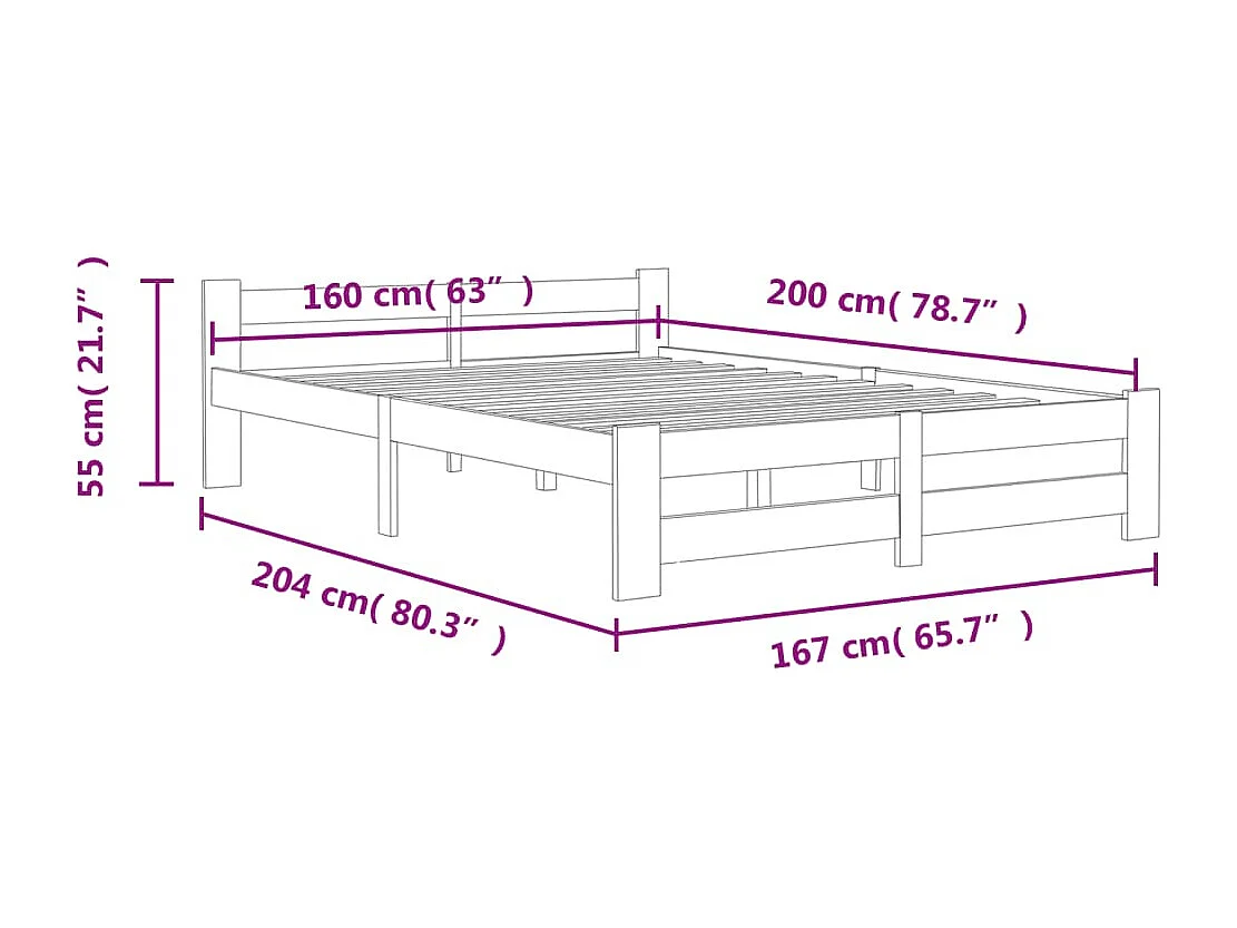 Lit double | Lit adulte | Cadre de lit marron miel pin massif 160x200 cm
