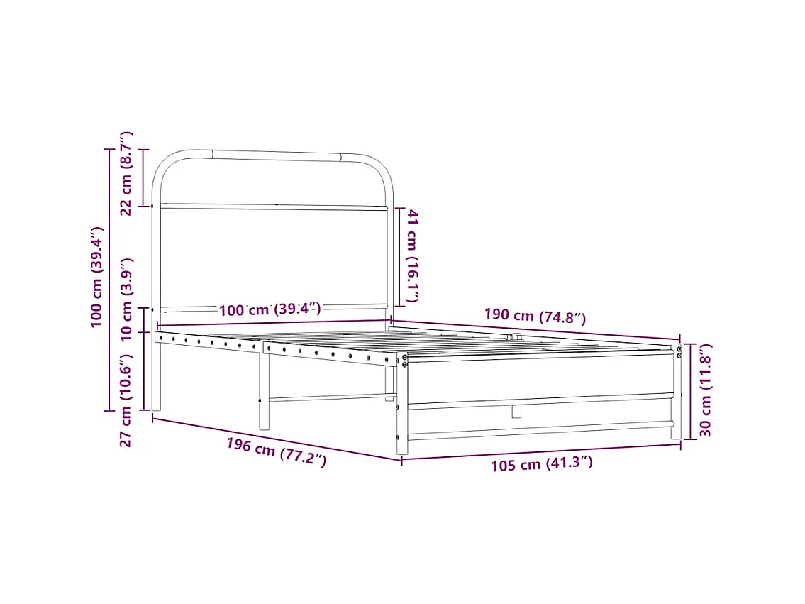 Letto per adulti | Letto singolo | Giroletto senza Materasso Rovere Sonoma 100x190cm in Truciolato