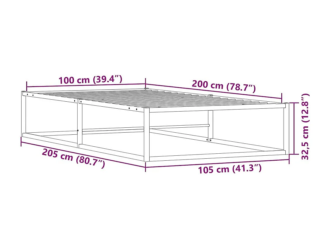 Letto per adulti | Letto singolo | Giroletto senza Materasso Bianco 100x200 cm in Metallo