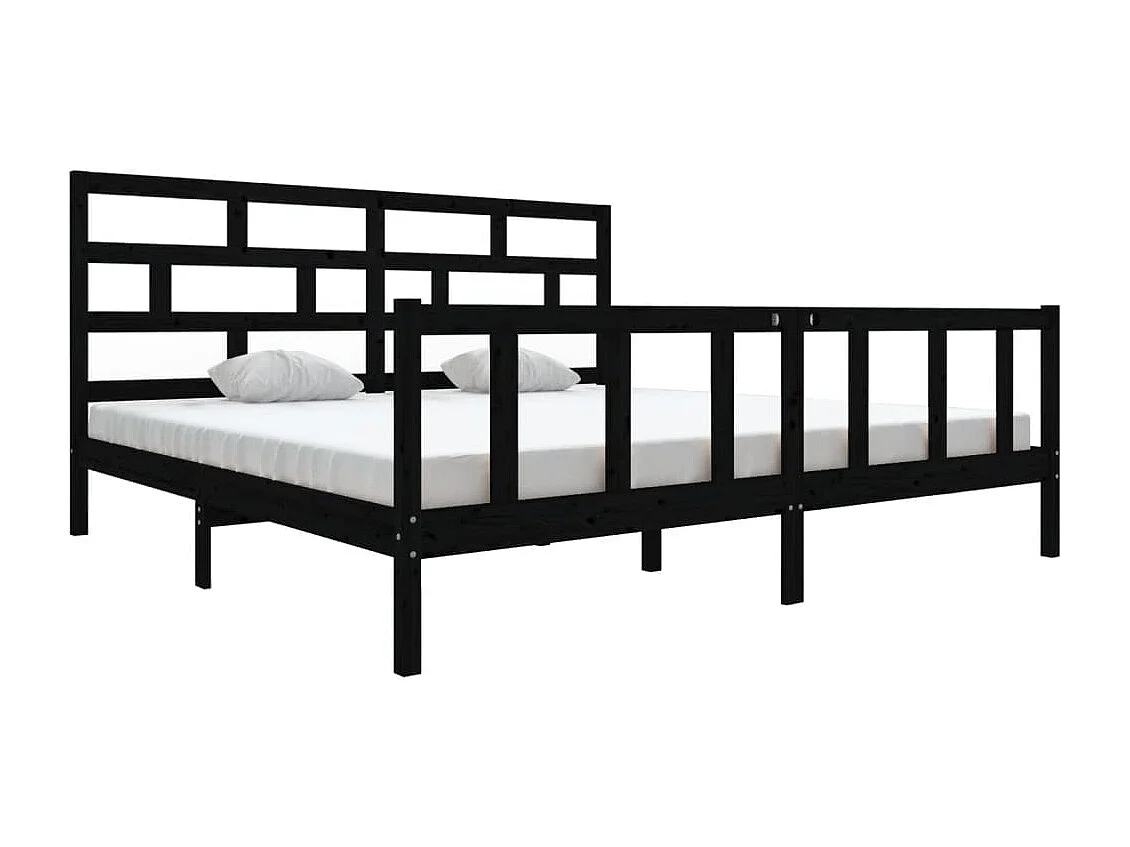 Lit double | Lit adulte | Cadre de lit noir bois massif 200x200 cm