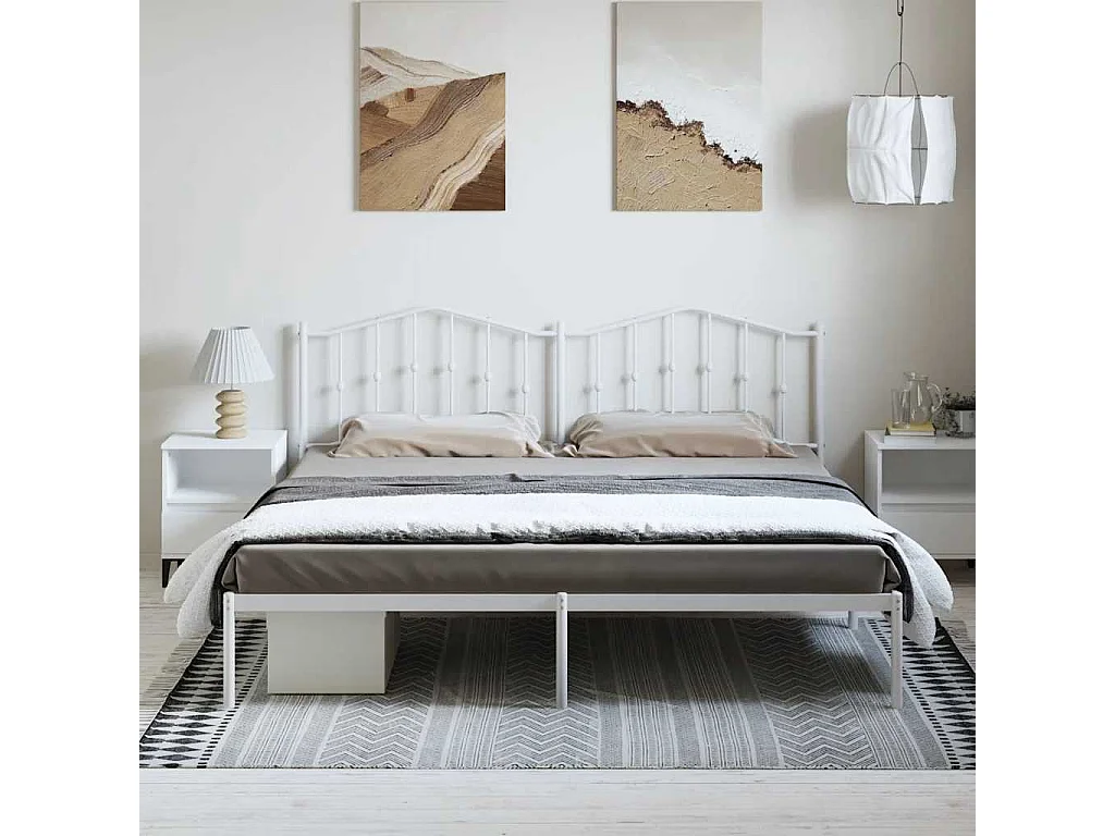 Lit double | Lit adulte | Cadre de lit métal et tête de lit blanc 183x213 cm