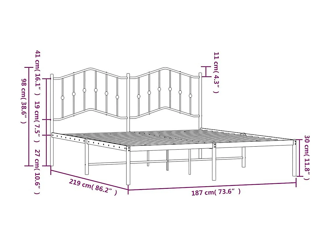 Lit double | Lit adulte | Cadre de lit métal et tête de lit blanc 183x213 cm