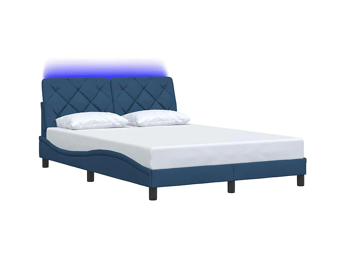 Letto per adulti | Letto matrimoniale | Giroletto con LED senza Materasso Blu 140x190 cm in Tessuto