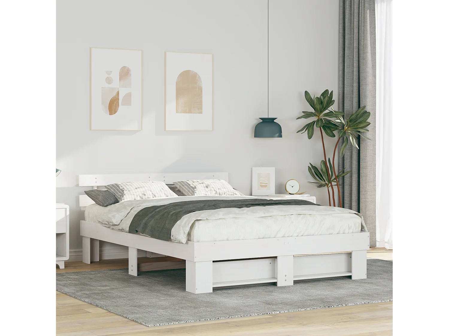 Lit double | Lit adulte | Cadre de lit Blanc 140x200 cm Bois massif en pin