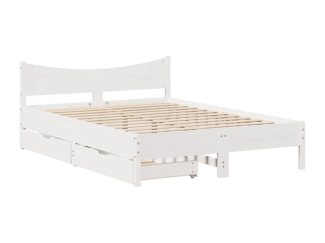 Lit simple | Lit adulte, enfant | Cadre de lit avec tiroirs blanc 120x190 cm bois pin massif