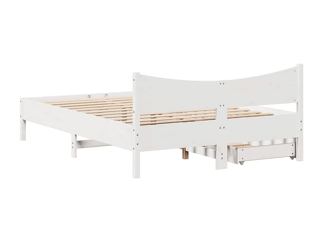 Lit simple | Lit adulte, enfant | Cadre de lit avec tiroirs blanc 120x190 cm bois pin massif