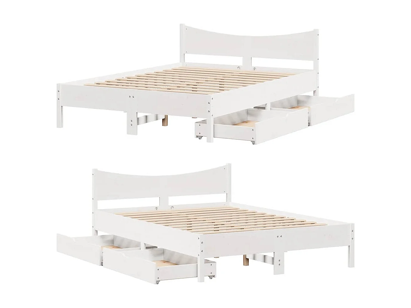 Lit simple | Lit adulte, enfant | Cadre de lit avec tiroirs blanc 120x190 cm bois pin massif