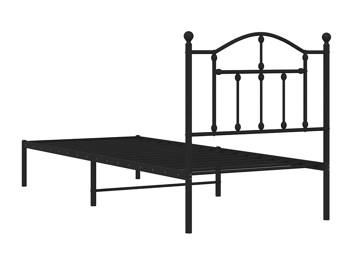 Lit simple | Lit adulte, enfant | Cadre de lit métal avec tête de lit noir 90x190 cm