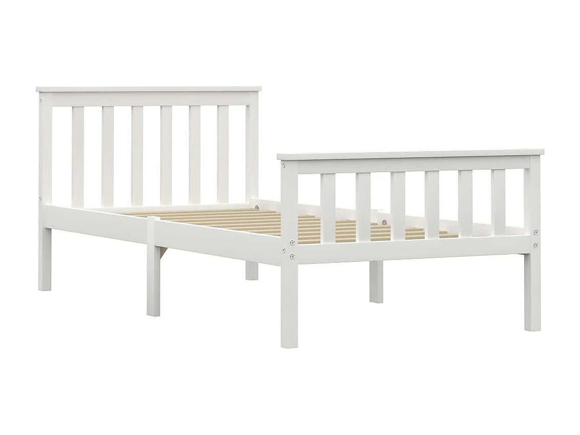 Lit simple | Lit adulte, enfant | Cadre de lit blanc bois de pin massif 100x200 cm