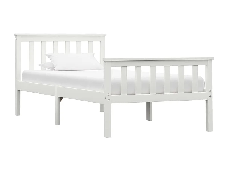 Lit simple | Lit adulte, enfant | Cadre de lit blanc bois de pin massif 100x200 cm
