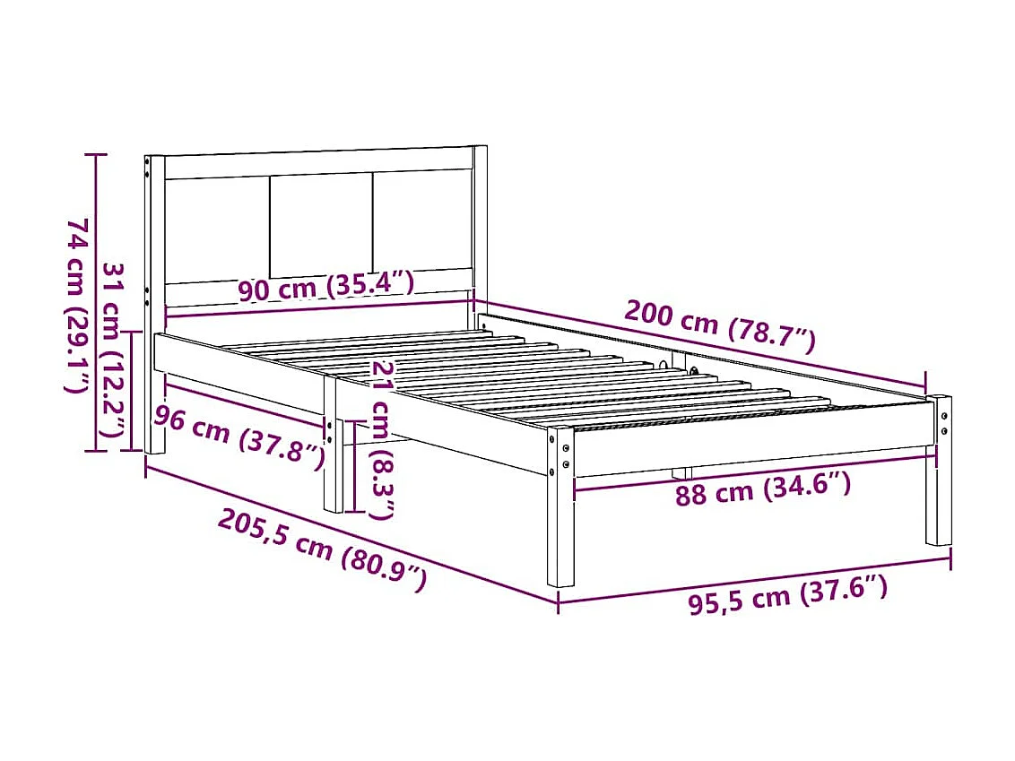 Lit simple | Lit adulte, enfant | Cadre de lit Marron 90x200 cm Bois de pin massif