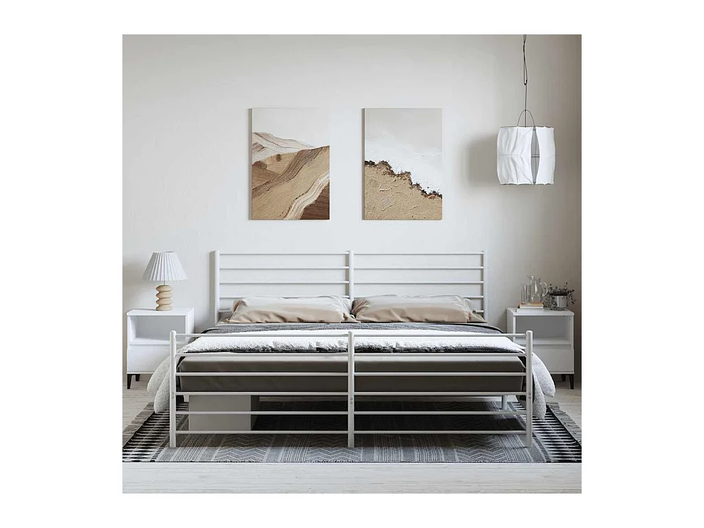 Lit double | Lit adulte | Cadre de lit métal et pied de lit blanc 183x213 cm